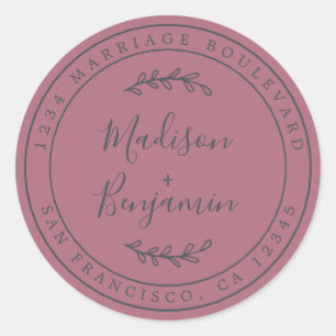 Sticker Rond Noms élégants Purple Cassis Mariage Adresse de ret