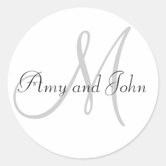 Sticker Rond Noms et blanc initial d'autocollant de mariage de