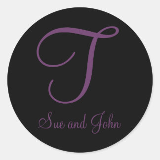 Sticker Rond Noms et Dernier monogramme initial de mauve T