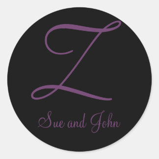 Sticker Rond Noms et Dernier Monogramme initial de mauve Z