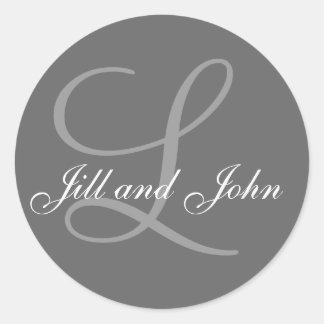 Sticker Rond Noms et monogramme initial Gris