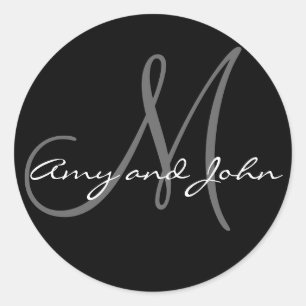 Sticker Rond Noms et noir initial d'autocollant de mariage de