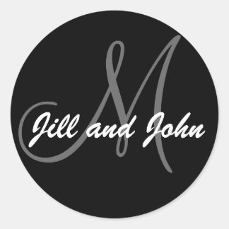 Sticker Rond Noms et noir initial d'autocollant de mariage de