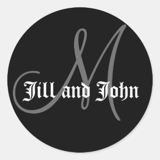 Sticker Rond Noms et noir initial d'autocollant de mariage de