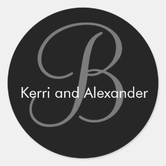 Sticker Rond Noms et Stick Monogramme B initial Noir & Blanc