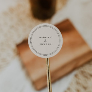 Sticker Rond Noms Minimalistes de la Mariée et du Marié en Ivoi