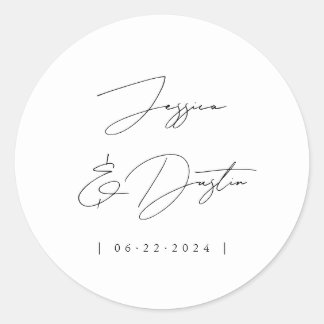 Sticker Rond Noms minimalistes élégants Date Script Noir