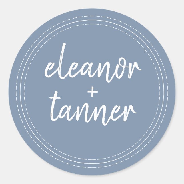 Sticker Rond Noms modernes Denim Blue Mariage Enveloppe Sceau (Devant)