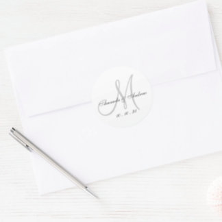 Sticker Rond Noms Monogrammes Date Script Mariage élégant
