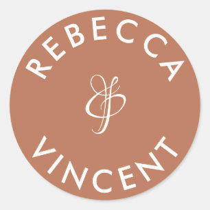 Sticker Rond Noms Personnalisés Mariage Terracotta Minimaliste