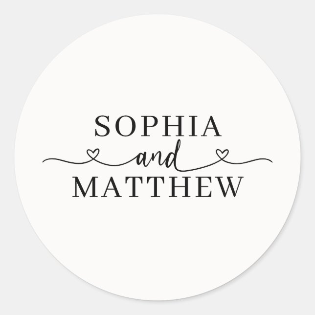 Sticker Rond Noms Script Cœur Mariage (Devant)