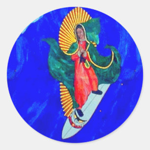 Sticker Rond nonne de surf saint sur l'autocollant de la vague 