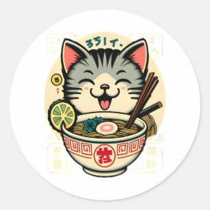 Sticker Rond Noodle de chat japonais Anime ga Kawaii Chat