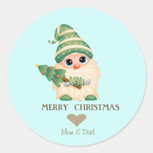 Sticker Rond Nordic Gnome Pine Tree Joyeux Noël