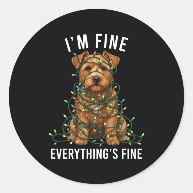 Sticker Rond Norfolk Terrier Christmas I'm Fine Everything Is F (Devant)