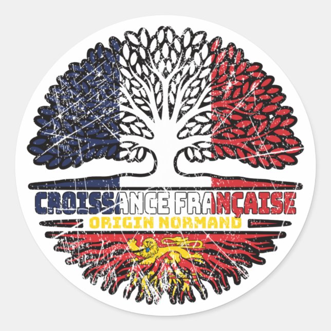 Sticker Rond Normandie Français France Arbre Drapeau (Devant)