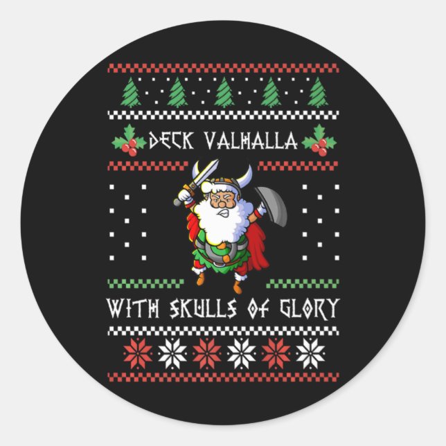 Sticker Rond Norse Xmas Christmas Viking Deck Vhalla With Skull (Devant)