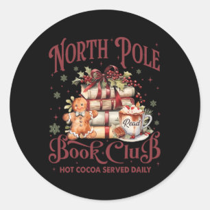 Sticker Rond North Pôle Book Club Hot Cocoa Reindeer Bibliothèq