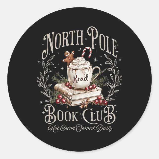 Sticker Rond North Pôle Book Club Noël Livres de Noël (Devant)