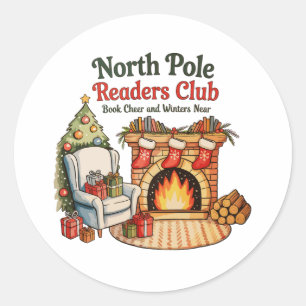 Sticker Rond North Pôle Lecteurs Club Livres de Noël Xmas Lover