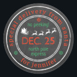 Sticker Rond North Pole Special Delivery Santa Christmas Gift<br><div class="desc">These stickers are perfect for using as labels on Christmas cards & gifts and the festive design can be easily personalized with a recipient name. Please note: these stickers are only for people on Santa's nice list and should not be given to anyone on Santa's naughty list ;-)</div>