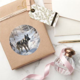 Sticker Rond Norvégien Elkhat Laisser Neige Noël