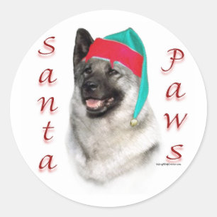 Sticker Rond Norvégien Elkhound Père Noël Paws