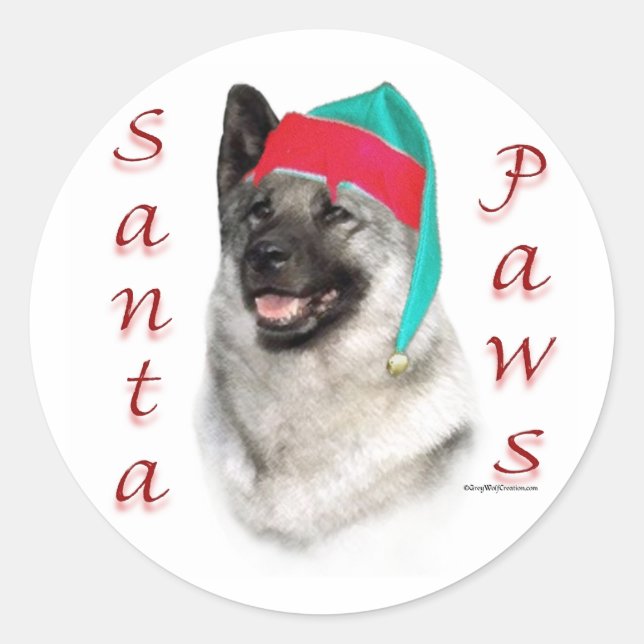 Sticker Rond Norvégien Elkhound Père Noël Paws (Devant)