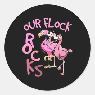 Sticker Rond Nos Flock Rocks Flamant rose Correspondant Vacance