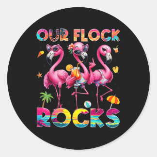 Sticker Rond Nos Flock Rocks Flamant rose Vacances d'été Famill