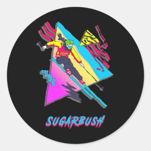 Sticker Rond Nostalgic 1980s Skier Sugarbush Sports d'hiver Ent