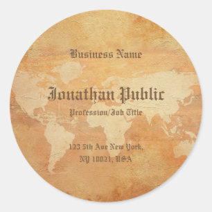 Sticker Rond Nostalgique Modèle Vieux papier Look World Map