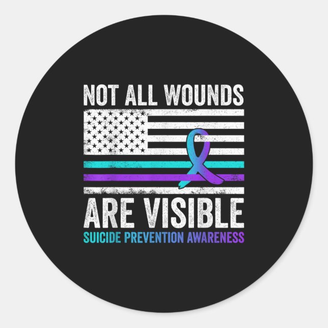 Sticker Rond Not All Wounds Are Visible American Flag Suicide P (Devant)