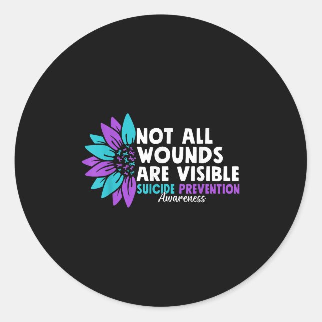 Sticker Rond Not All Wounds Are Visible Suicide Awareness Menta (Devant)