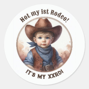 Sticker Rond "Not My 1st Rodeo" Cowboy Toddler Occidental Anniv