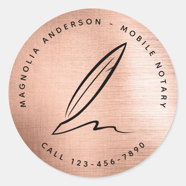 Sticker Rond Notaire mobile Chic Rose Gold Quill (Devant)