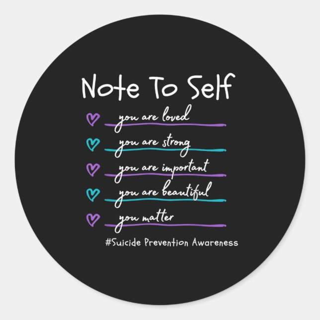 Sticker Rond Note à soi-même Vous Prévention du suicide Sensibi (Devant)