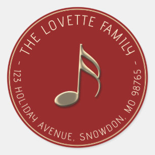 Sticker Rond Note de Musique Or Embossée Adresse de retour des 