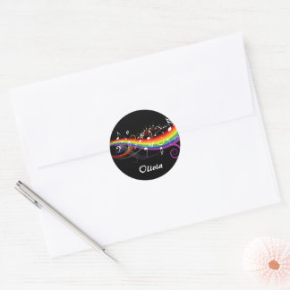 Sticker Rond Notes de musique blanc arc-en-ciel personnalisées 
