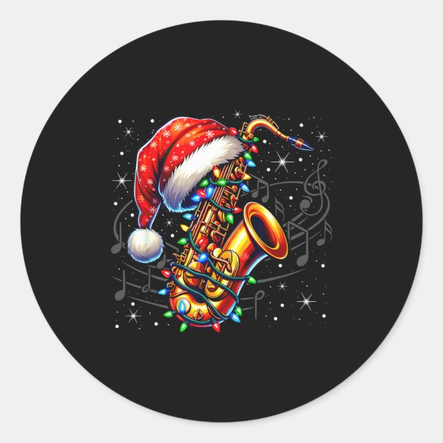 Sticker Rond Notes de Musique Clé de Sol Noël Saxophone Jazz M (Devant)