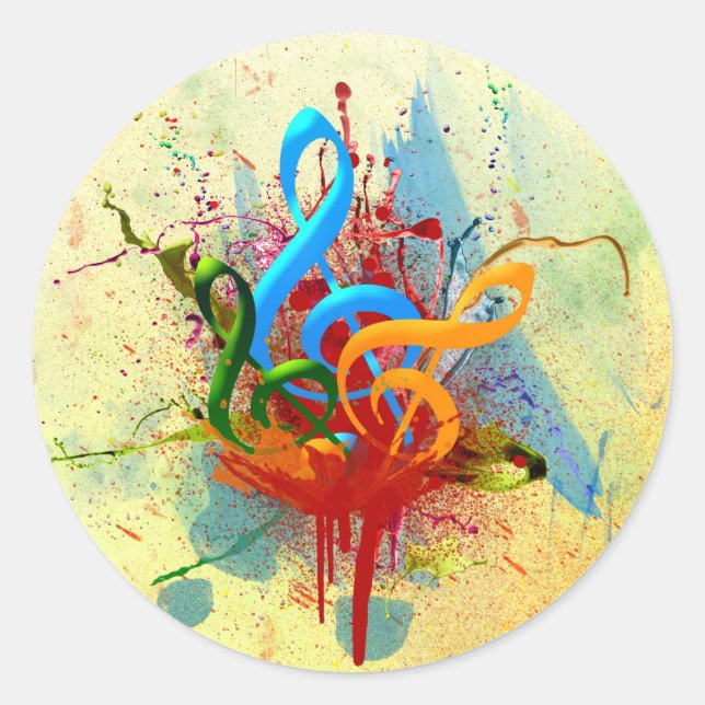 Sticker Rond Notes de musique colorée (Devant)