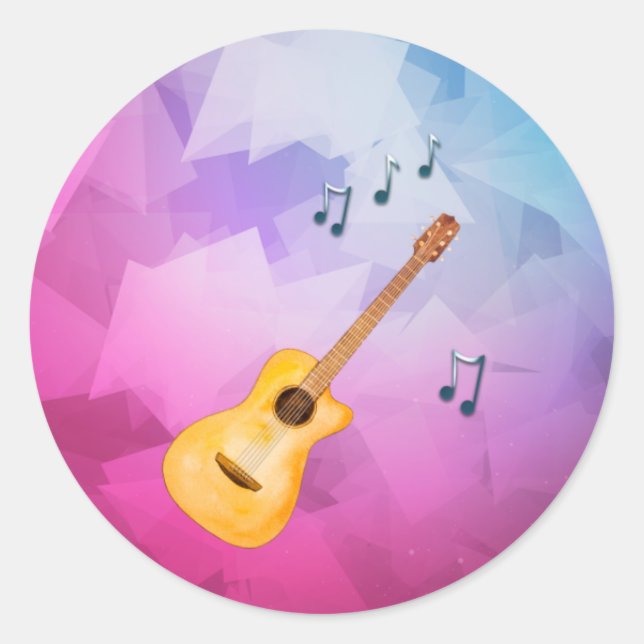Sticker Rond Notes de musique de guitare acoustique fond géomét (Devant)