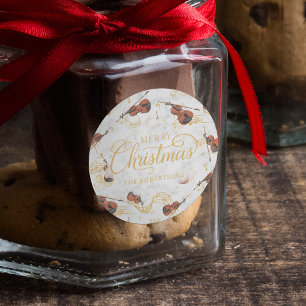 Sticker Rond Notes de musique de Noël Violon Élégant