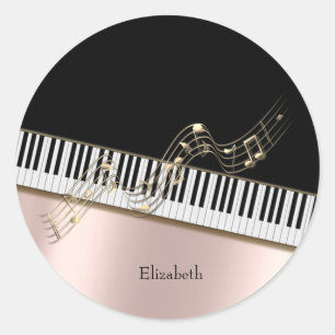 Sticker Rond Notes de musique d'or moderne, Touches de piano Ro