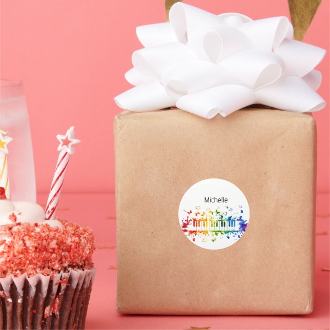 Sticker Rond Notes de musique et touches de piano noir et or (Fête)