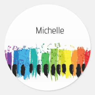 Sticker Rond Notes de musique et touches de piano noir et or