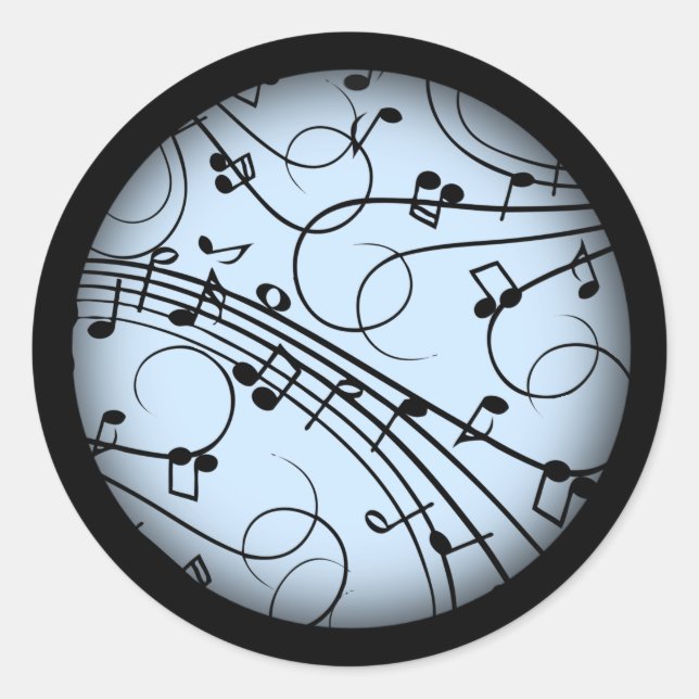 Sticker Rond Notes de musique fantaisie Bleu (Devant)