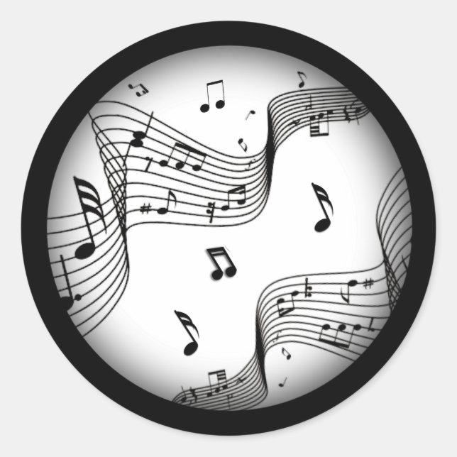 Sticker Rond Notes de musique sur blanc  (Devant)