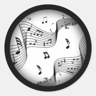 Sticker Rond Notes de musique sur blanc 