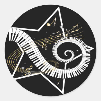 Sticker Rond Notes d'or de l'étoile musicale